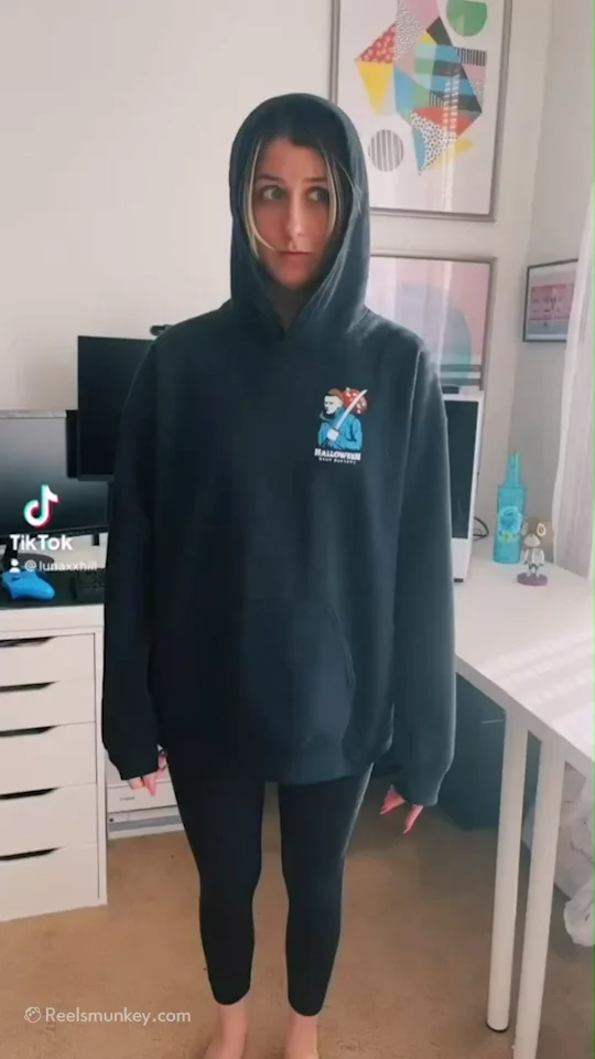 Sexy luna frees her hot body from a baggy hoodie and does a TikTok Uwu trend