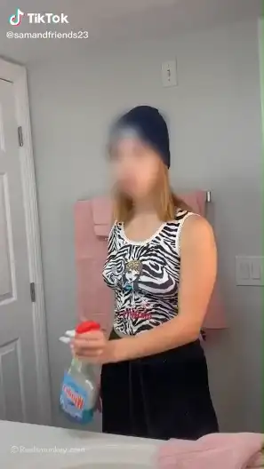 Sexy blonde loses her clothes in the wipe it down trend