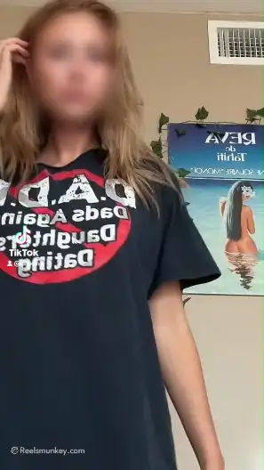 Cute girl with tanned tiny boobs dancing on TikTok