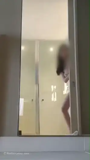 Fun Girl Dancing Naked Infront Of A Large Mirror