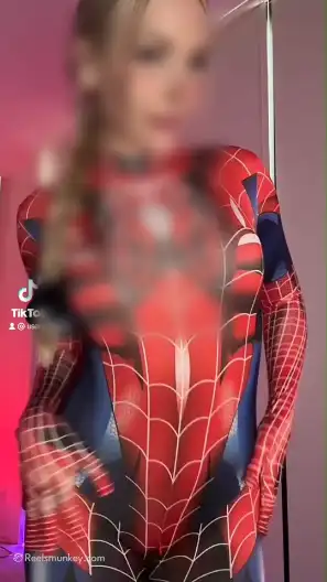 Pretty Spidey Girl Goes Naked From Her Cute Red Spider Suit