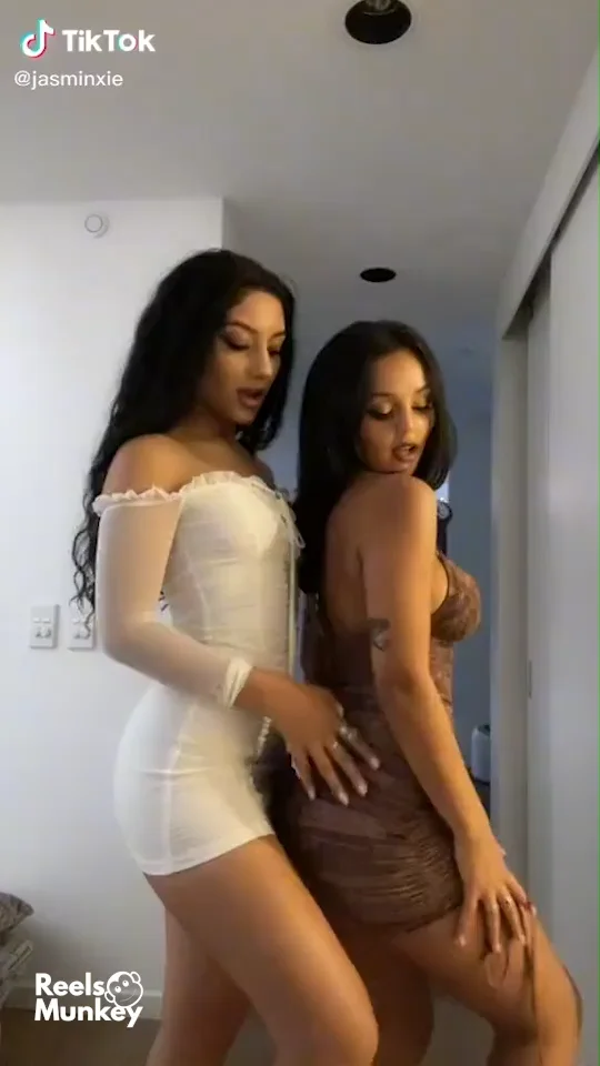 two naughty girls with cute little tits dancing for TikTok